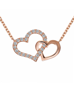 雙心系列 10K玫瑰金 輕珠寶鑽石項鍊