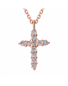 十字架系列-信念 10K玫瑰金 輕珠寶鑽石項鍊